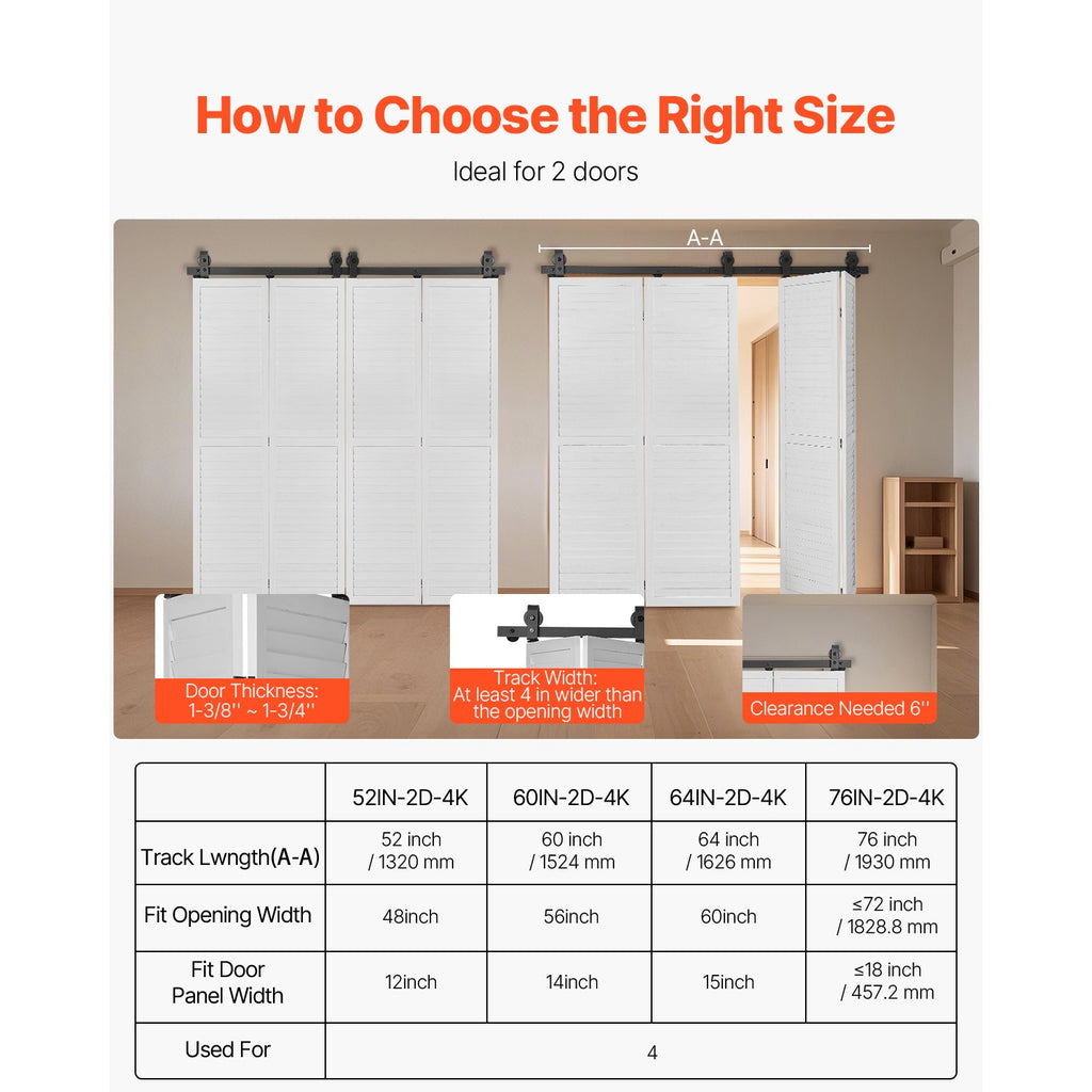 Bi-Folding Sliding Barn Door Track Kit 64" for Four 15" Panels