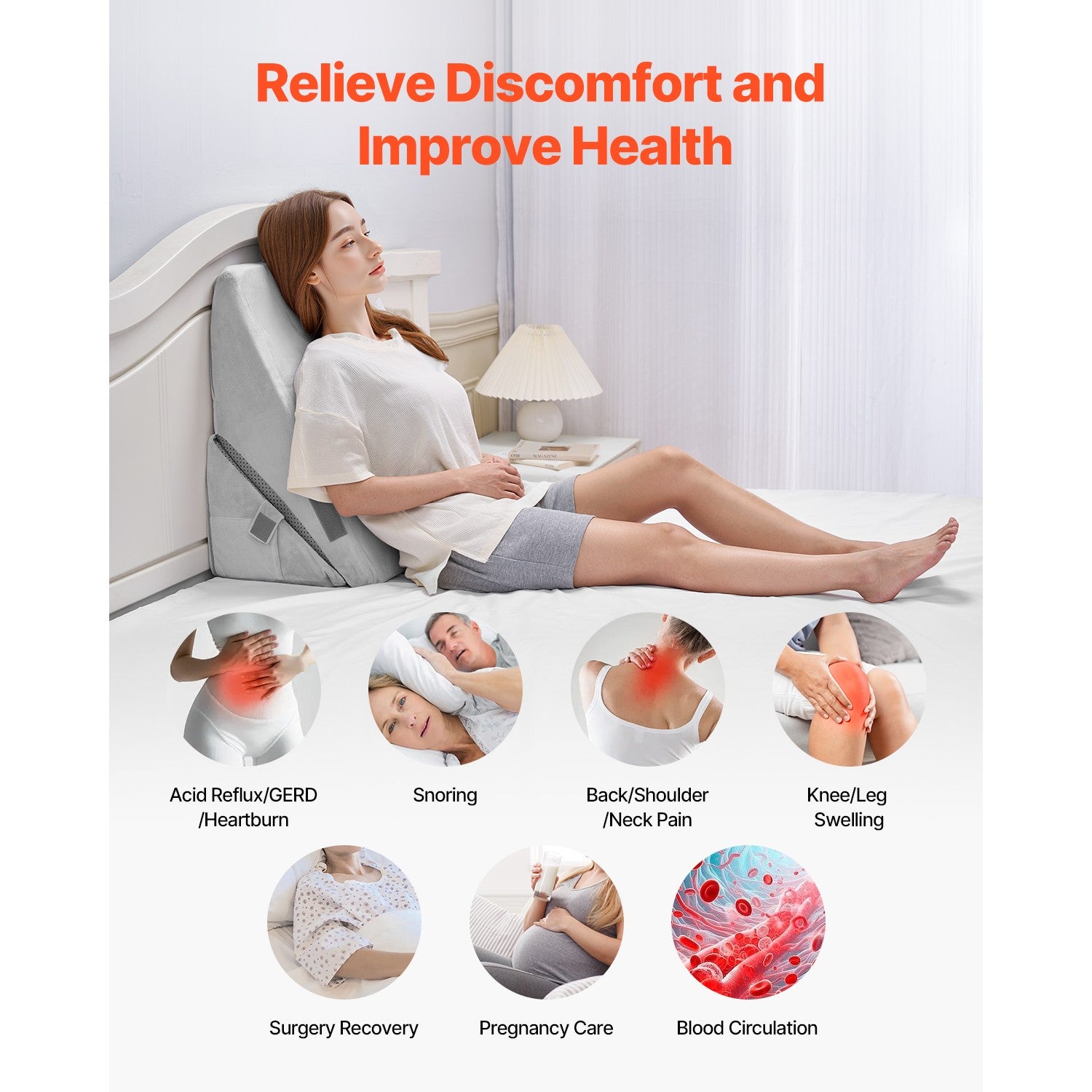 Adjustable Orthopedic Wedge Pillow for Sleep, Back, Leg, and Neck Support