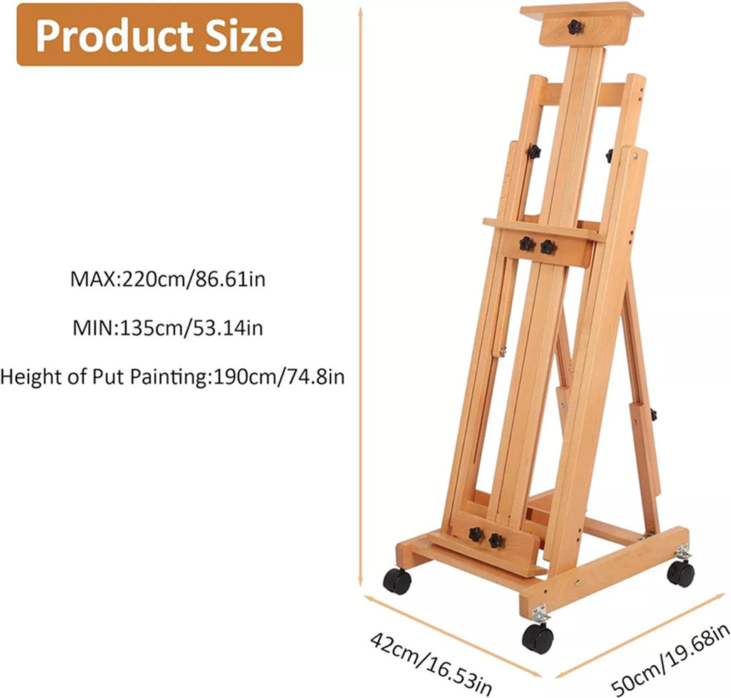 Artist Easel H-Frame Easel Large Studio Heavy-Duty Wood Painting Art Easel Stand