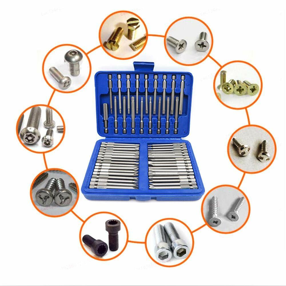 50pcs Screwdriver Bit Set Hex Star Bits Philips Square Spanner Bits w/Case 75mm