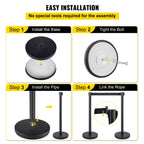 Stainless Steel Crowd Control Stanchion Set with 6.6 ft Black Retractable Belts