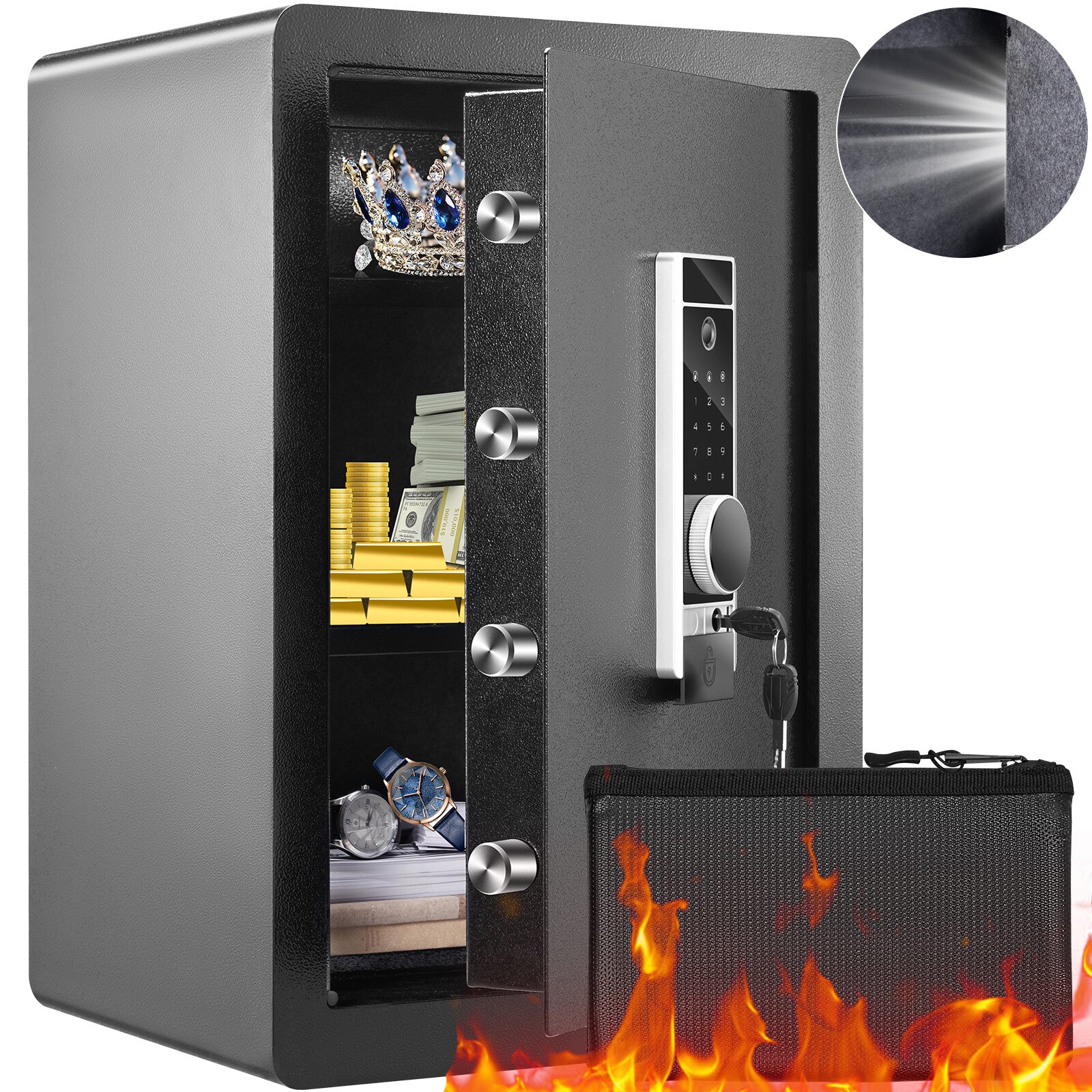 Digital Safe Box with Fingerprint and Password Lock, 2.2C Capacity, Steel Home Office Security