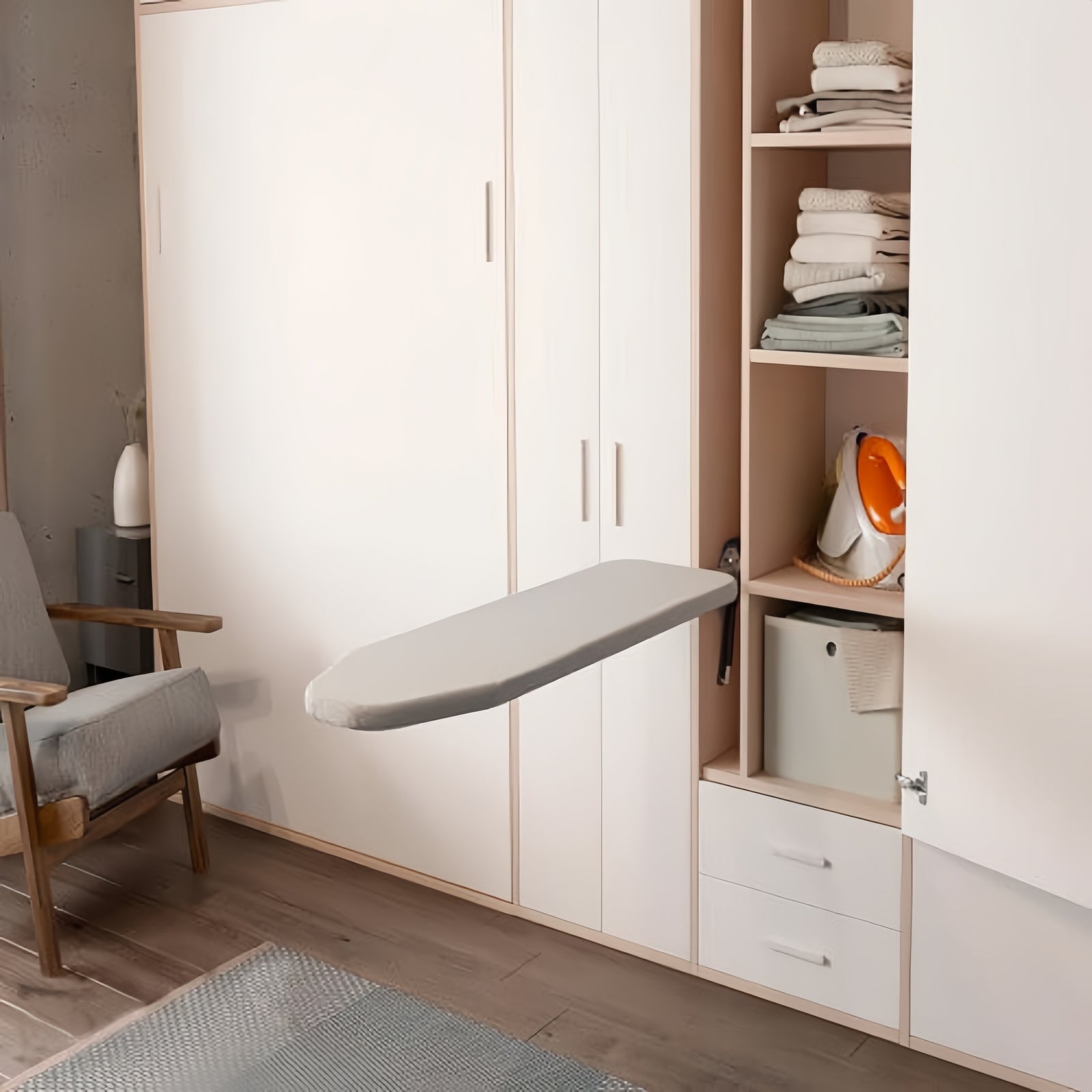 Hidden Ironing Board Wardrobe Cabinet Built-In Push Drop Down Ironing Board