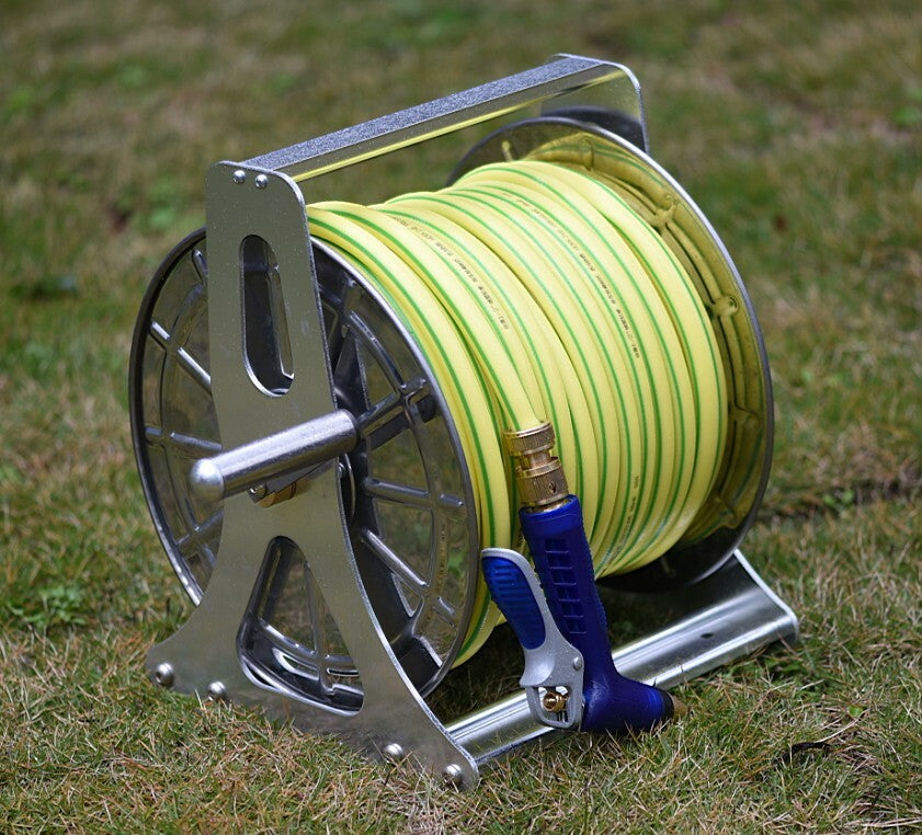 Steel Industrial Water Hose Reel Holder 1/2'' X 60M Capacity & Barb Fittings
