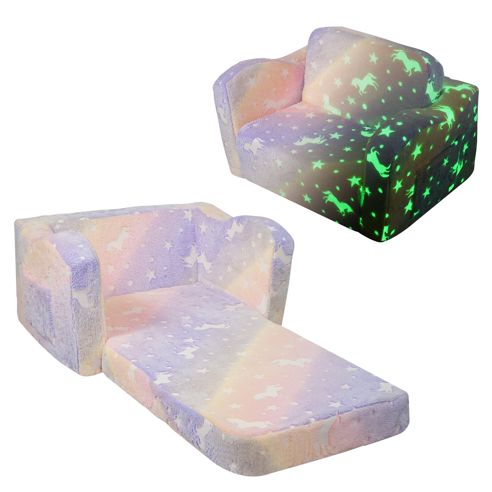 Modular Glow-in-the-Dark Kids Play Couch and Foldable Lounger Chair