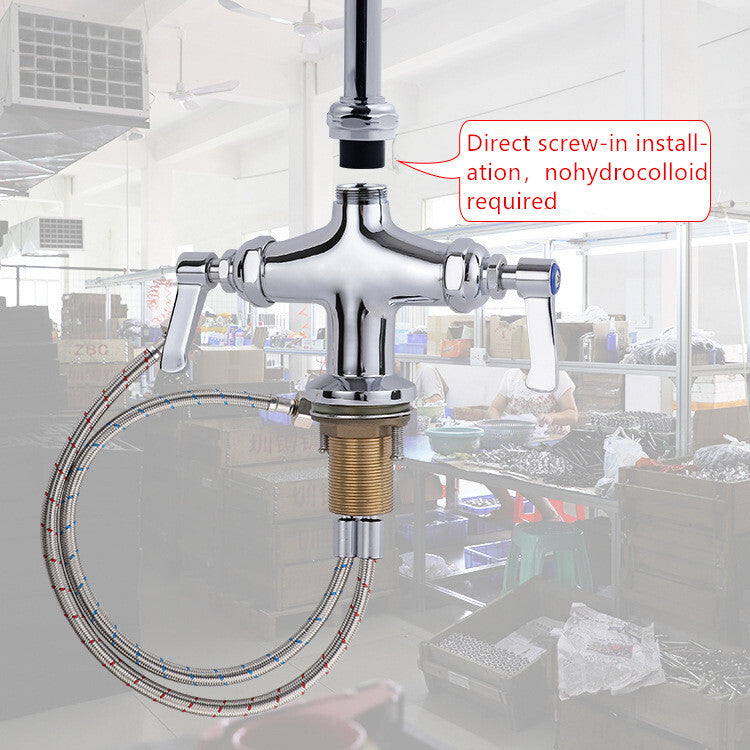25" Commercial Pre-Rinse Faucet Wall Mount Kitchen Sink Faucet w/ Sprayer