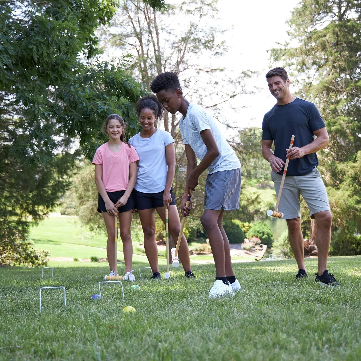 6-Players Croquet Set W/Wooden Mallets Ball Stakes For Lawn Backyard Wild Sports