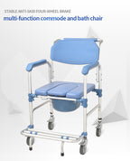 Aluminum Mobile Shower Toilet Commode Chair Bathroom Bedside Footrest Wheelchair