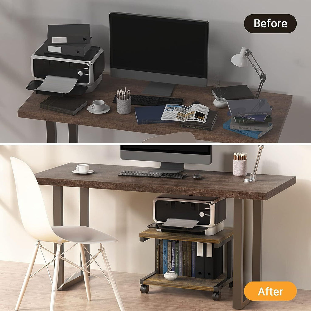 Under Desk Printer Stand 2 Tier Printer Rolling Cart Rack Storage Shelf w/Wheels