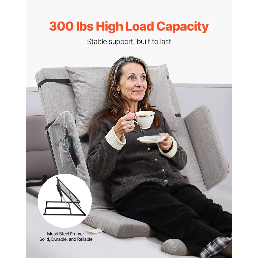 Adjustable Electric Bed Backrest with Guardrail & Pouch, 300lbs Capacity
