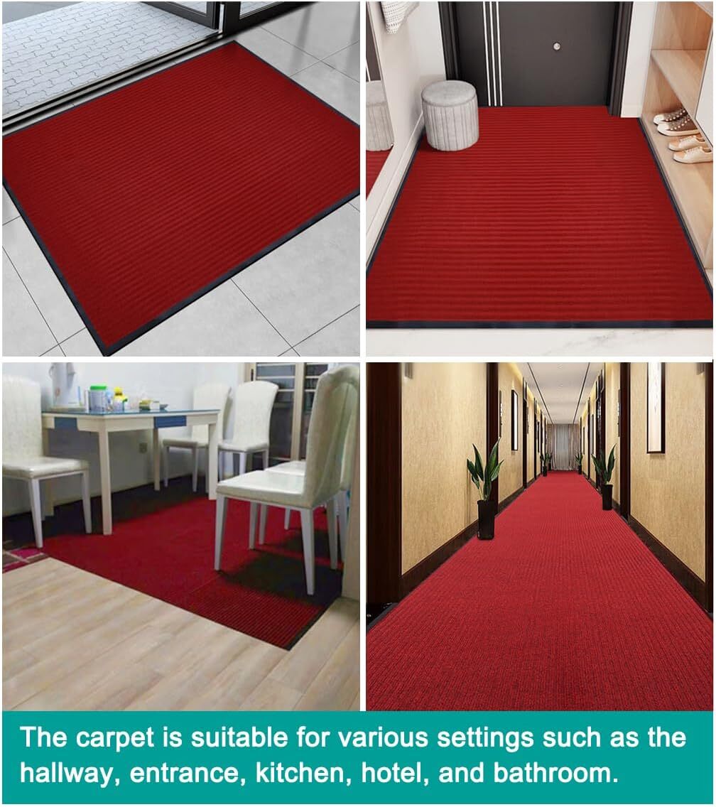 3x10' Floor Carpet Non Slip Rubber Door Mat Entrance Hallway Runner Rug Red Mat