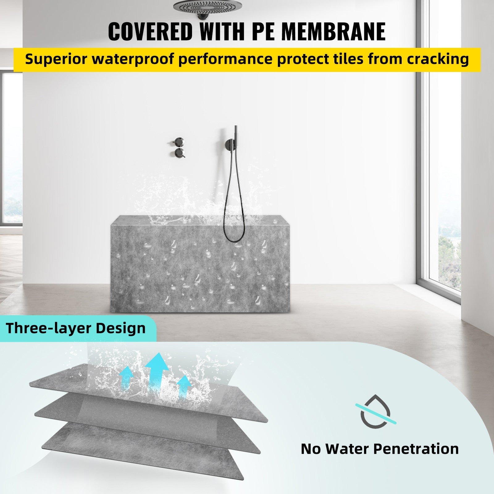 Rectangular Shower Bench, Tile-Ready & Waterproof, 38.2x11.4x20"