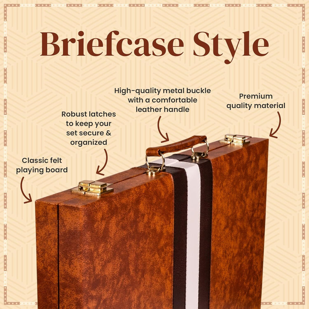 18 inch Premium Leather Backgammon Board Game Set Large Classic Board Game Case