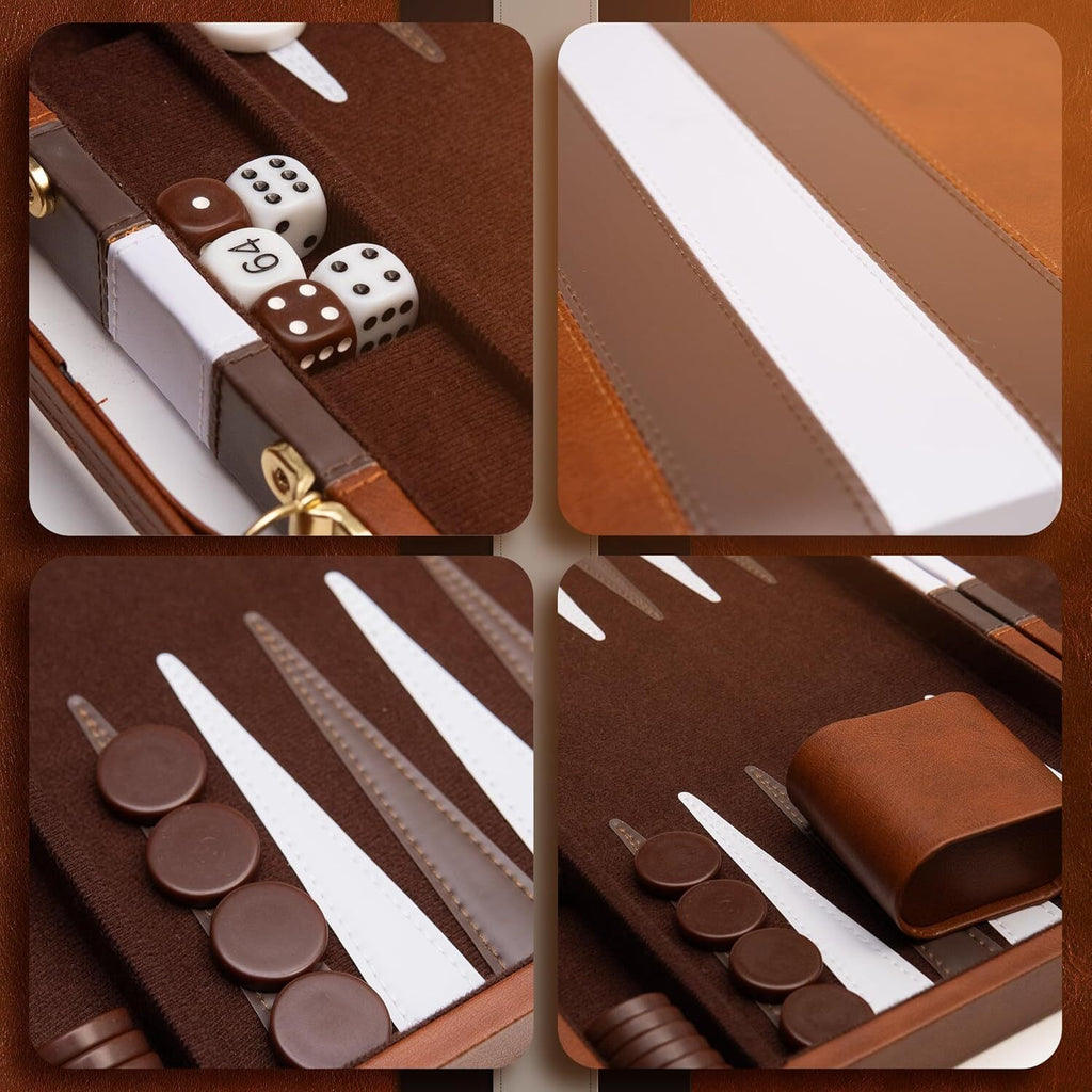 18 inch Premium Leather Backgammon Board Game Set Large Classic Board Game Case