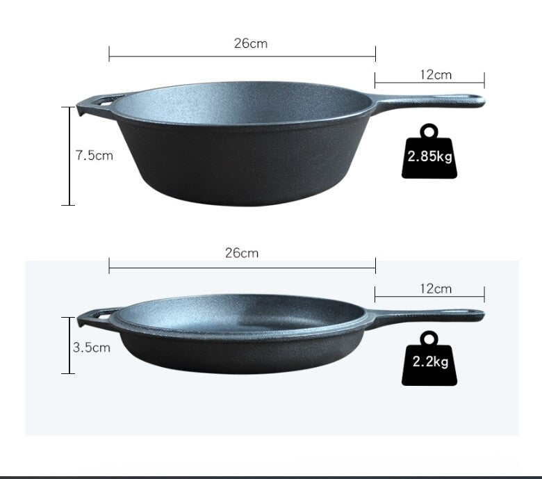 2 In 1 Cast Iron Dutch Oven Skillet 10" Cooker Pot for BBQ &Cooking & Frying Pan