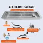 24x8 inch Drop-in Fire Pit Pan with H-shape Burner Kit, 120,000 BTU