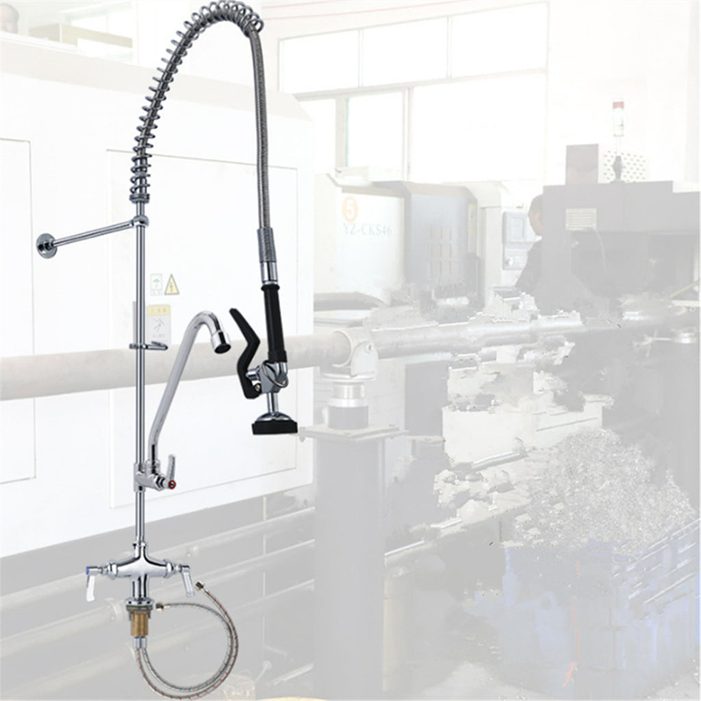 25" Commercial Pre-Rinse Faucet Wall Mount Kitchen Sink Faucet w/ Sprayer