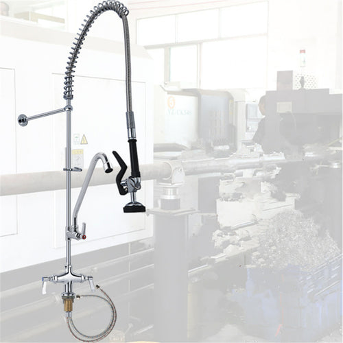 25" Commercial Pre-Rinse Faucet Wall Mount Kitchen Sink Faucet w/ Sprayer