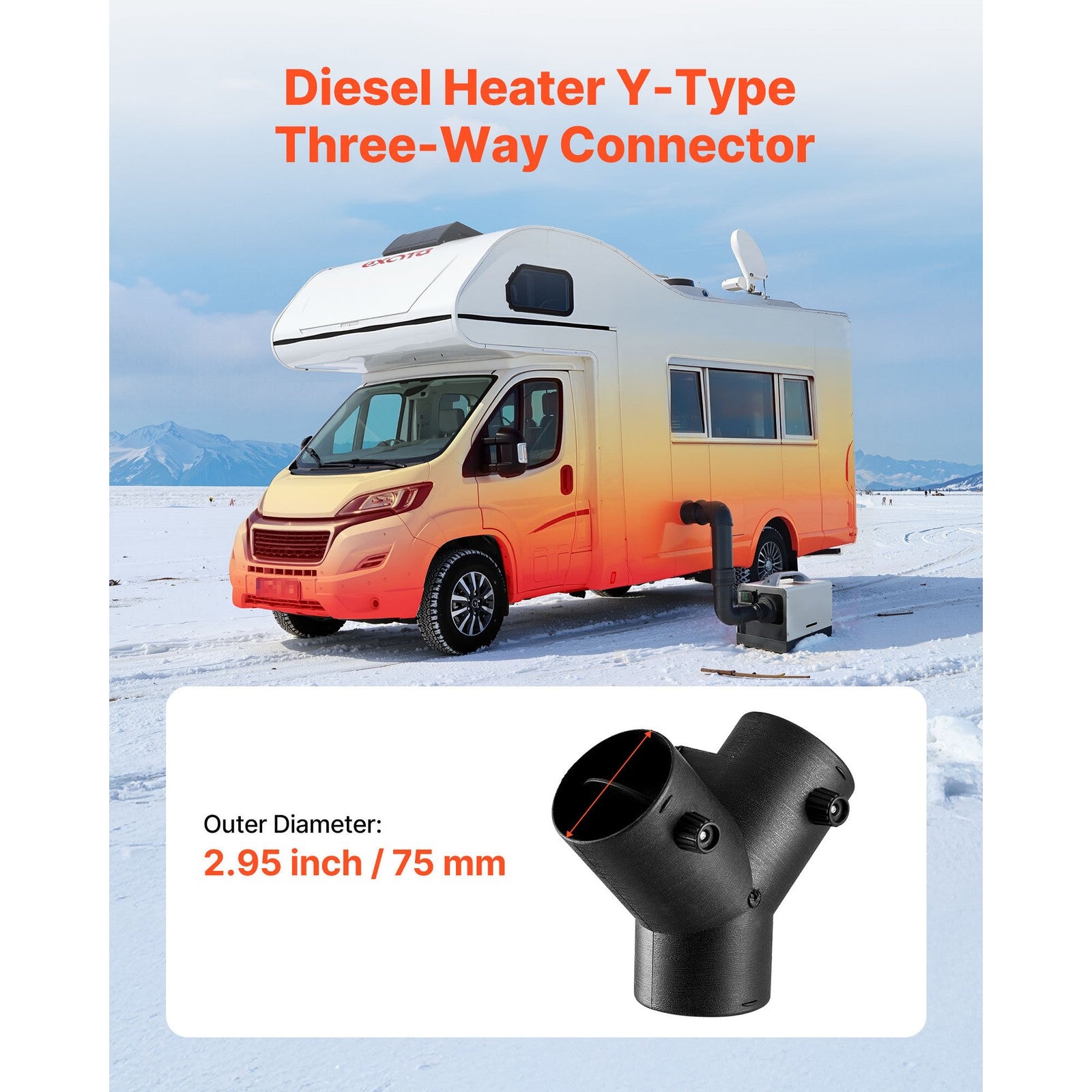 Diesel Heater Connector 75mm 3-Way Y Branch Air Vent Duct for Heating