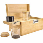 Bamboo Storage Chest with Movable Tray Locking Grinder and Jars Stash Box Bundle