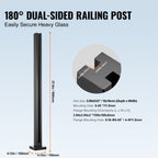 Glass Clamp 37.4" H Railing Bracket for 0.39"-0.47" Glass, Black