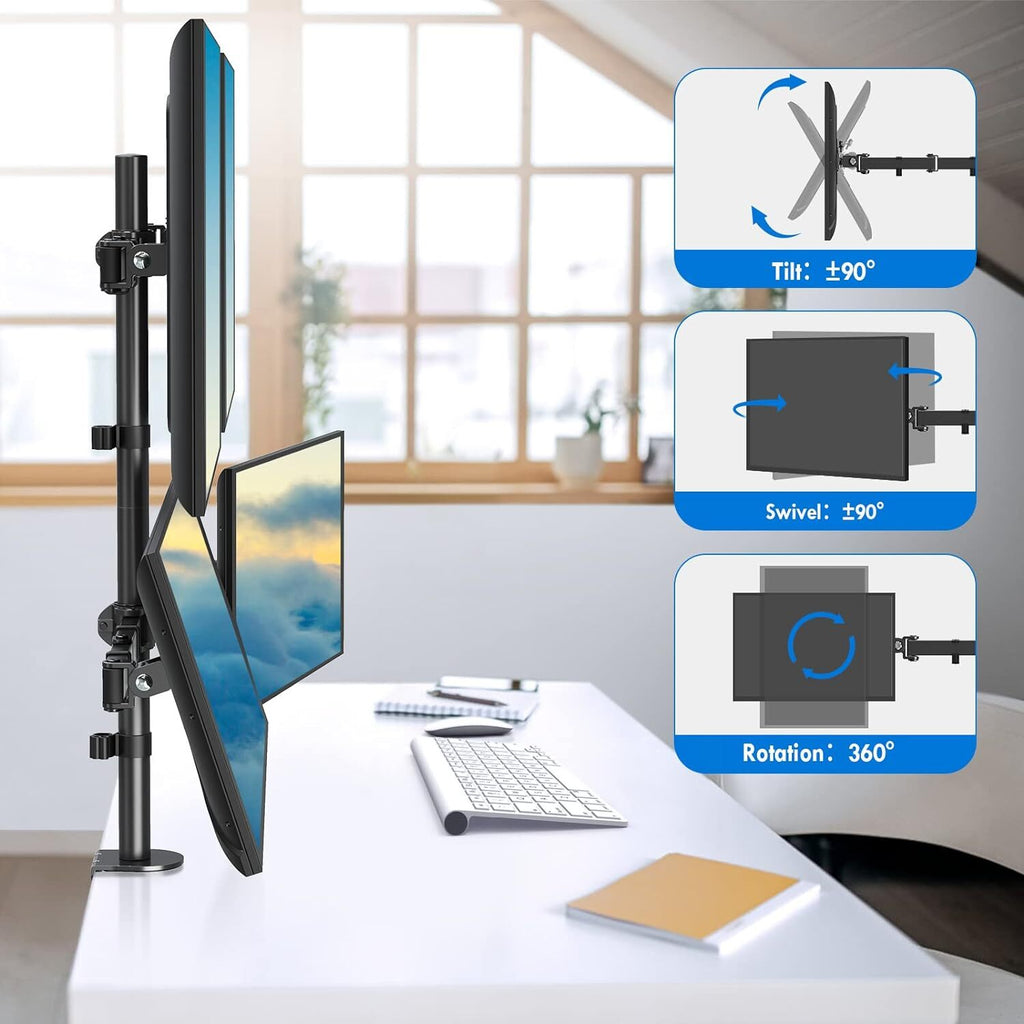Quad Monitor Desk Mount 4 Monitor Stand Adjustable Screen Stand Can Tilt Swivel