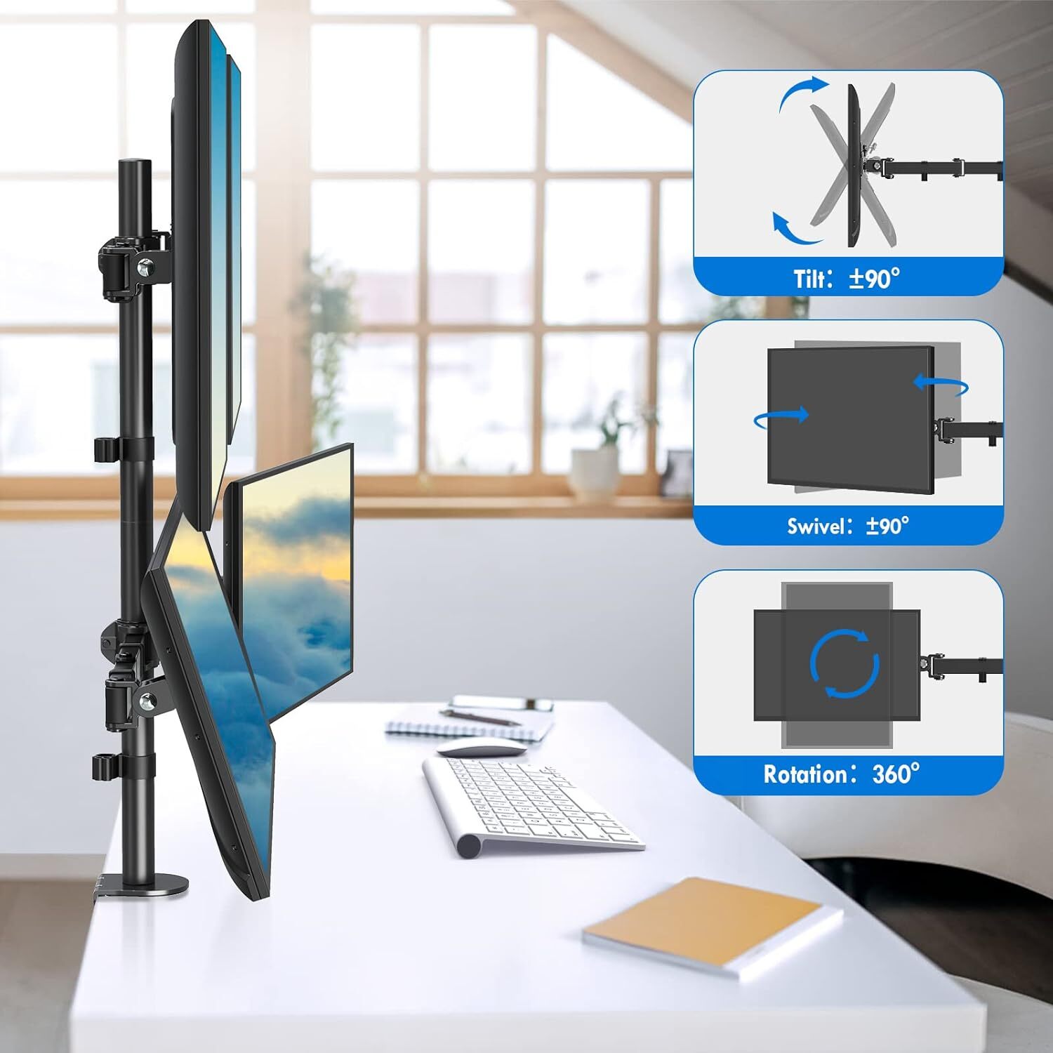 Quad Monitor Desk Mount 4 Monitor Stand Adjustable Screen Stand Can Tilt Swivel