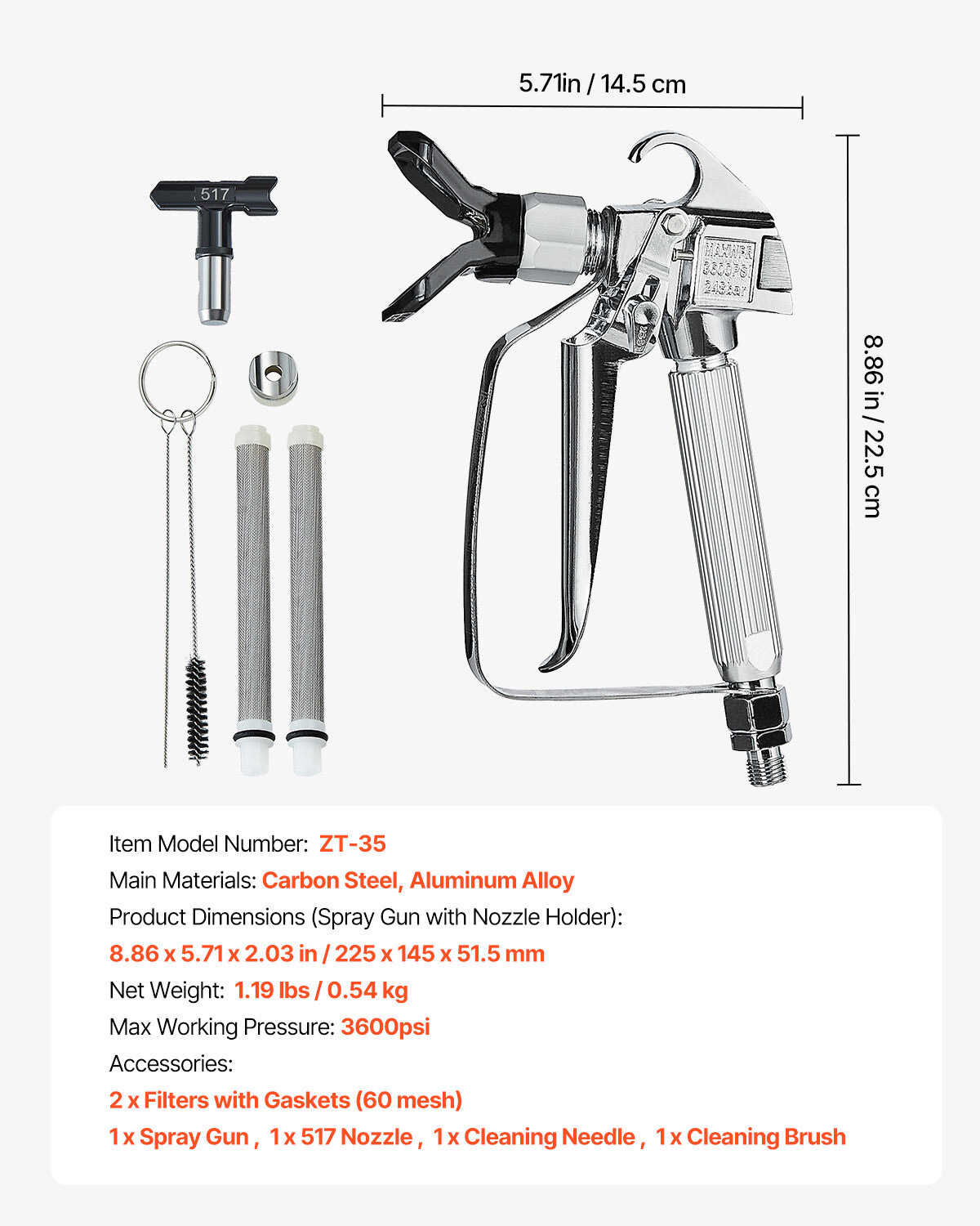High-Pressure Airless Paint Spray Gun with 517 Tip for Versatile Applications