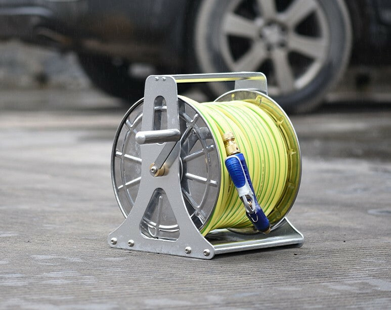 Steel Industrial Water Hose Reel Holder 1/2'' X 60M Capacity & Barb Fittings