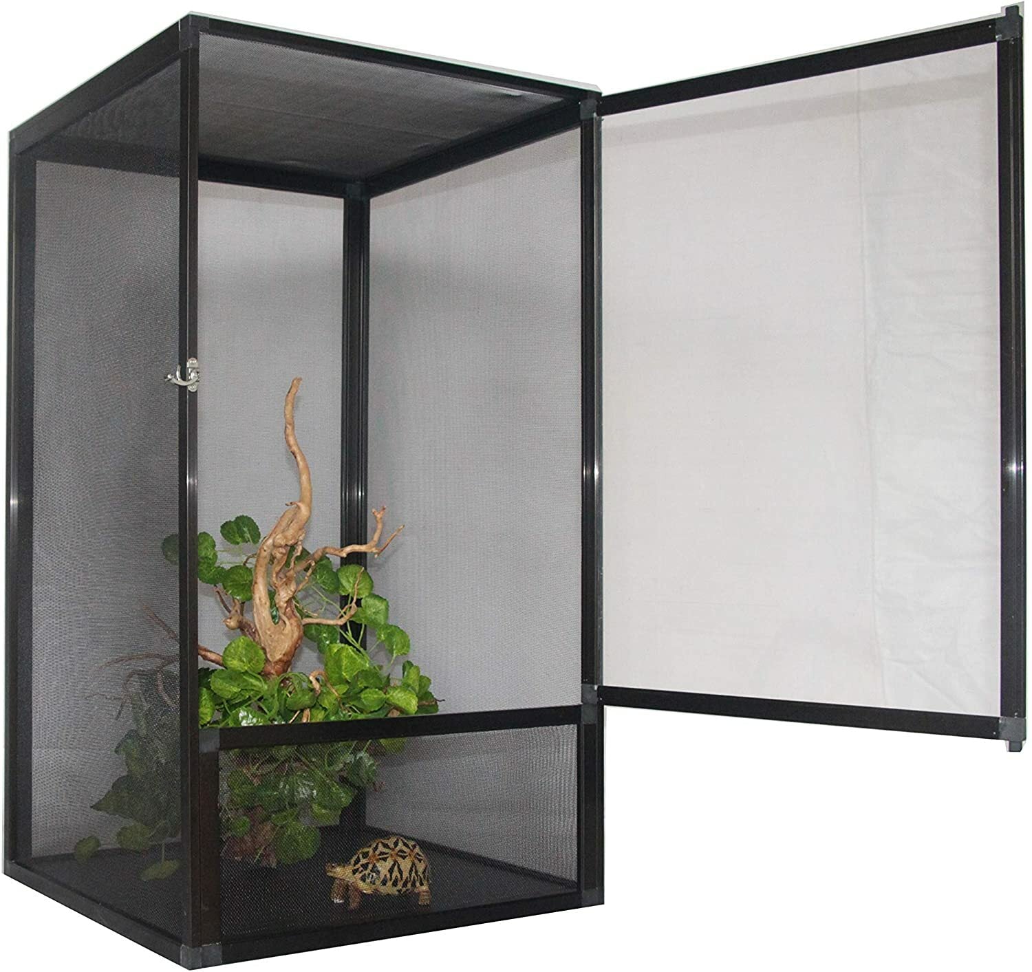 Aluminum Alloy Reptile Enclosure Lizard Insect Mesh Cage Black 42*42*66cm AU