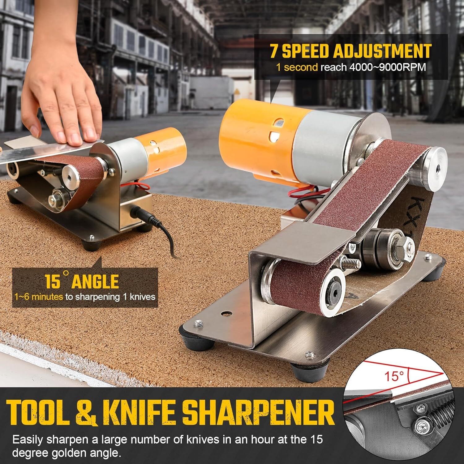 Electric Mini Belt Sander Knife Sharpener Speed Control Small Grinder Machine AU