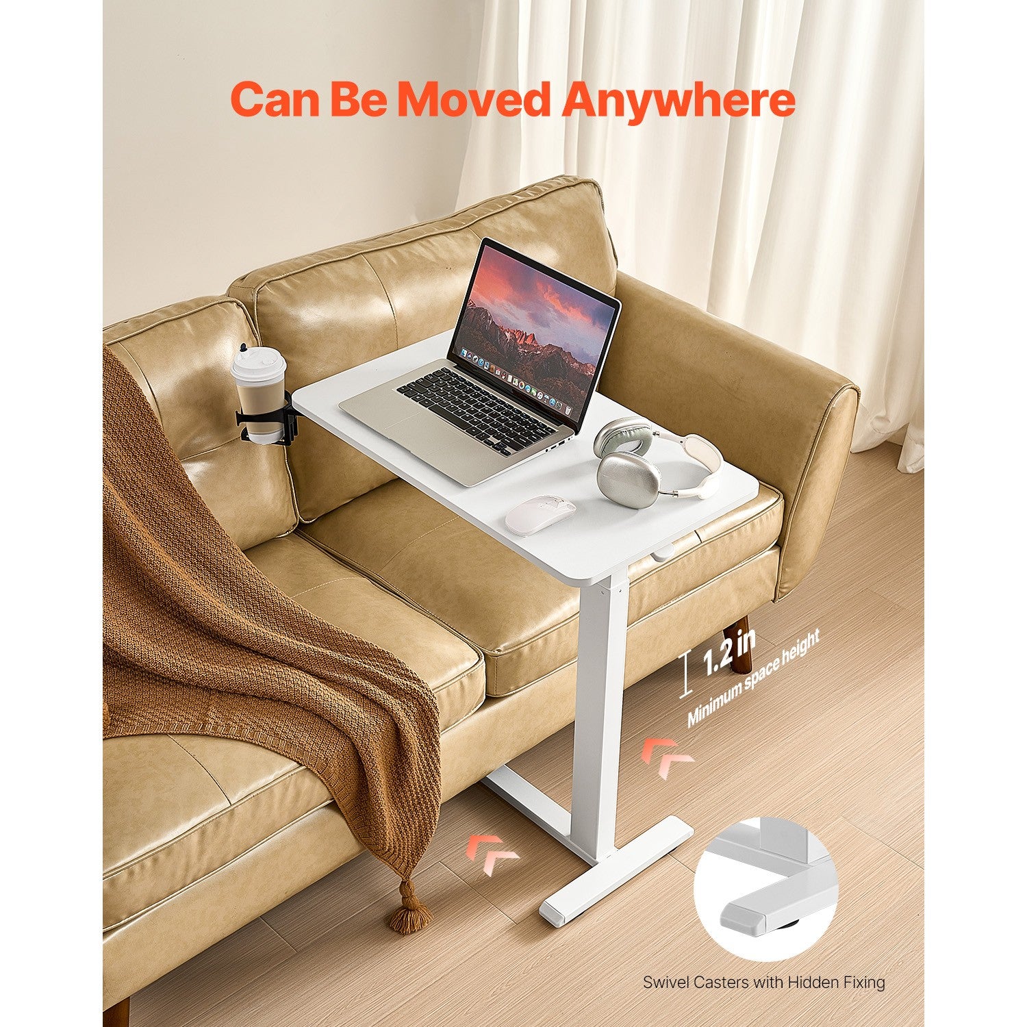 Adjustable Overbed Table with Hydraulic System and Hidden Wheels
