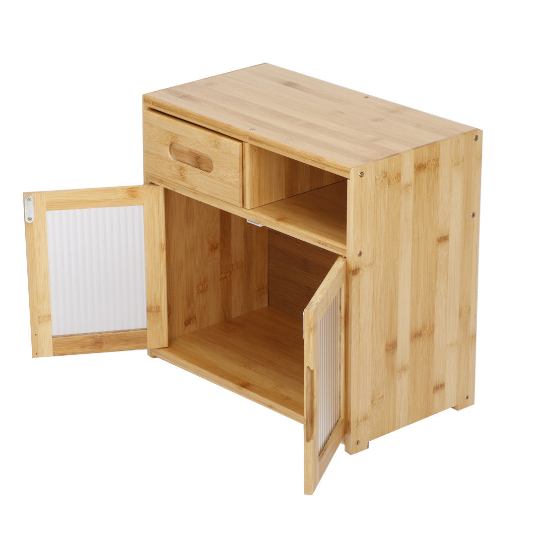 Bamboo Countertop Cupboard 2 Tier Pantry Kitchen Desk Tea Coffee Storage Cabinet