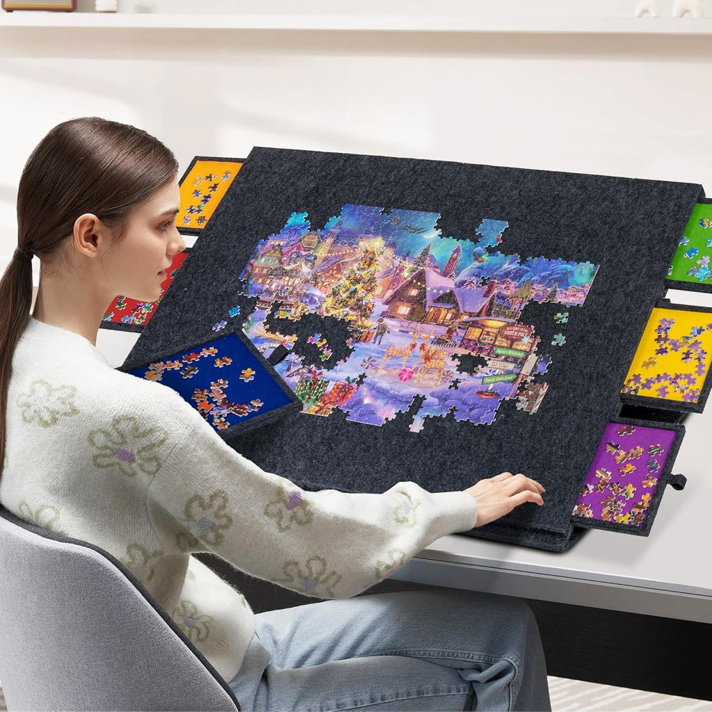 2000 Piece Tilting & Foldable Puzzle Board with 6 Colored Drawers & Cover Adjust