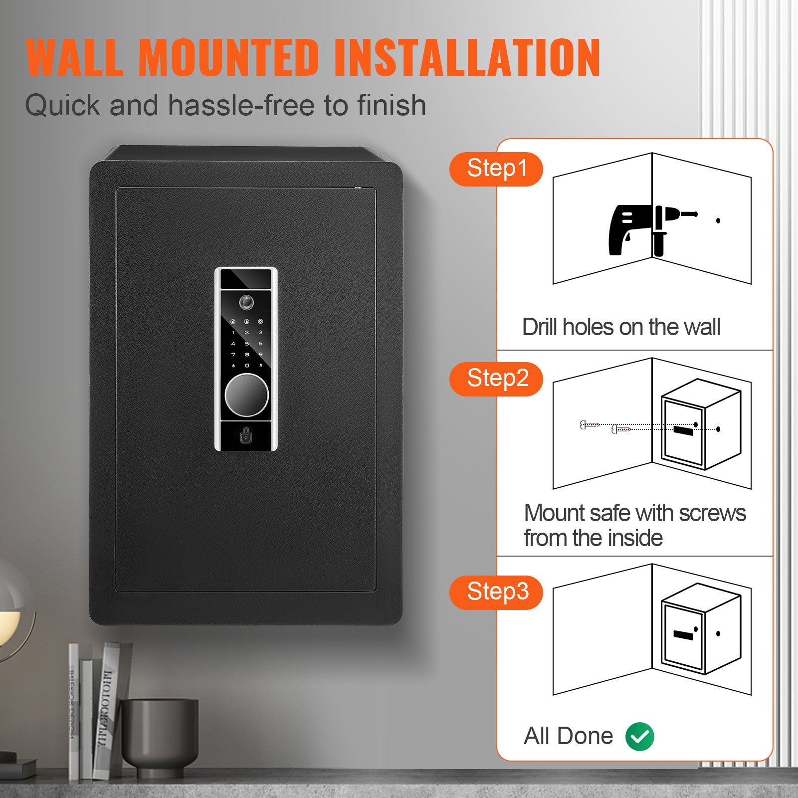 Digital Safe Box with Fingerprint and Password Lock, 2.2C Capacity, Steel Home Office Security