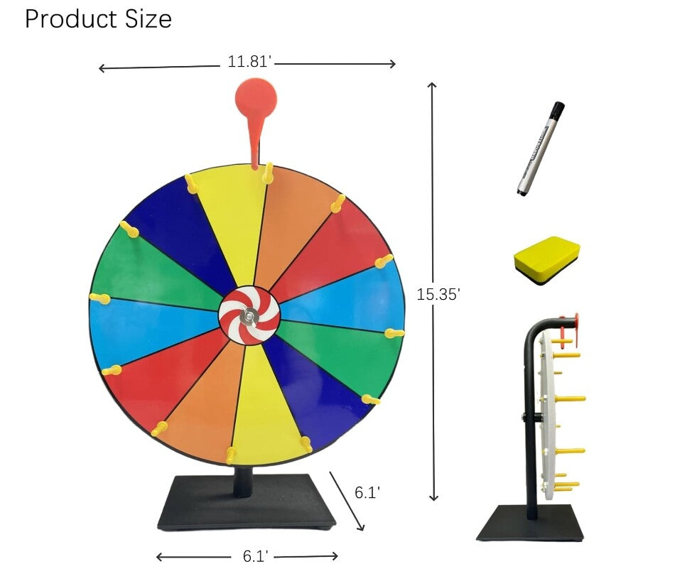 12" Spinning Prize Wheel 12 Slots Tabletop Spinner for Trade Show Carnival Party