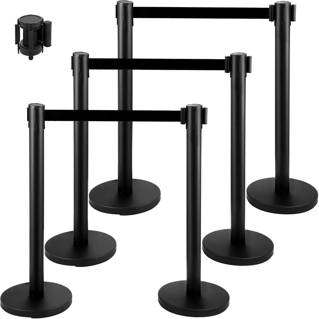 Stainless Steel Crowd Control Stanchion Set with 6.6 ft Black Retractable Belts