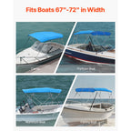 4 Bow 96"x(67"-72") Boat Bimini Top, Pacific Blue Sunshade Canopy