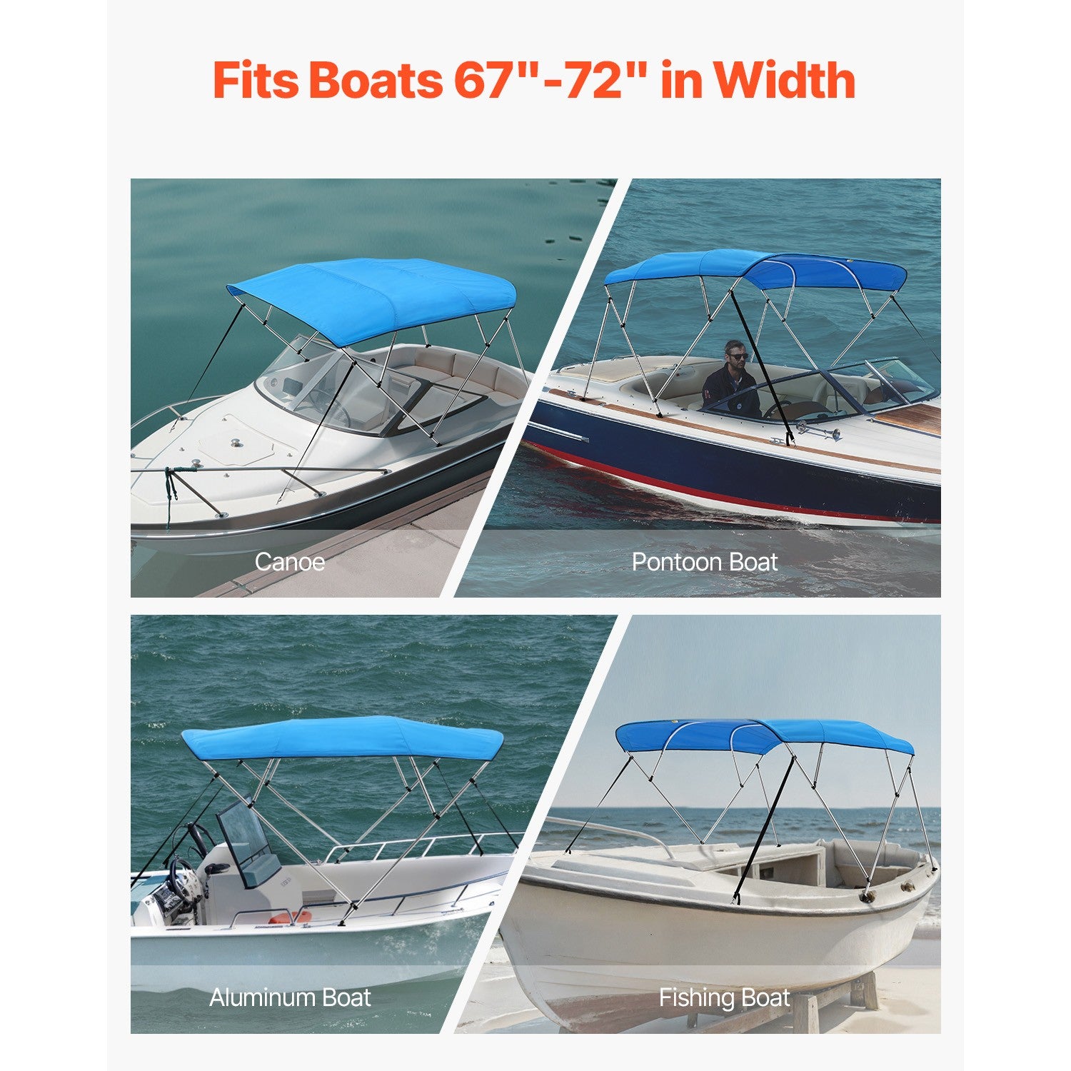 4 Bow 96"x(67"-72") Boat Bimini Top, Pacific Blue Sunshade Canopy
