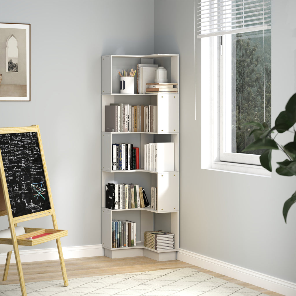 5 Tier Corner Bookshelf Open Display Bookcase for Study Office Books Organiser