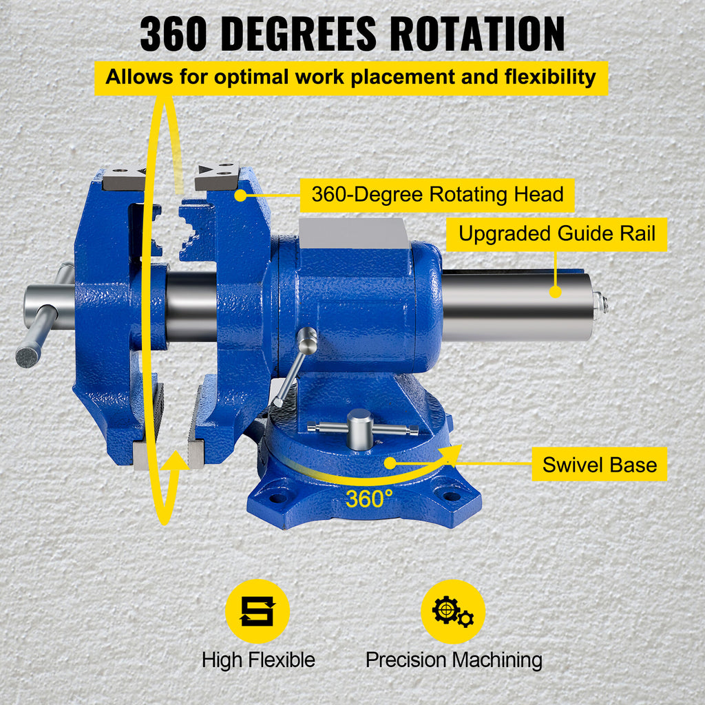 6-Inch Heavy Duty Bench Vise with 360° Swivel Base and High Clamping Force