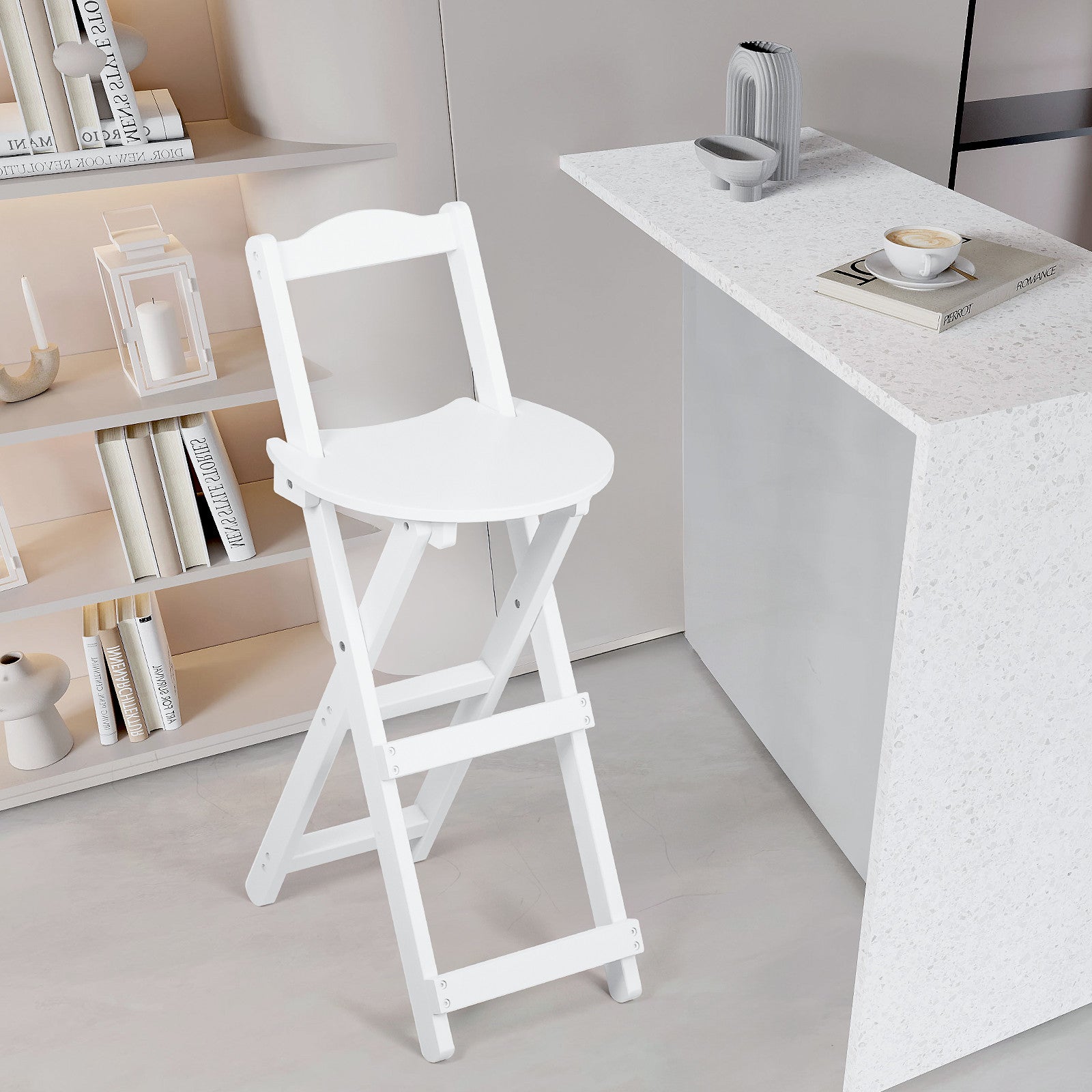 Bamboo Bar Stool Foldable Design W/ Ergonomic Backrest Space-saving For Bars
