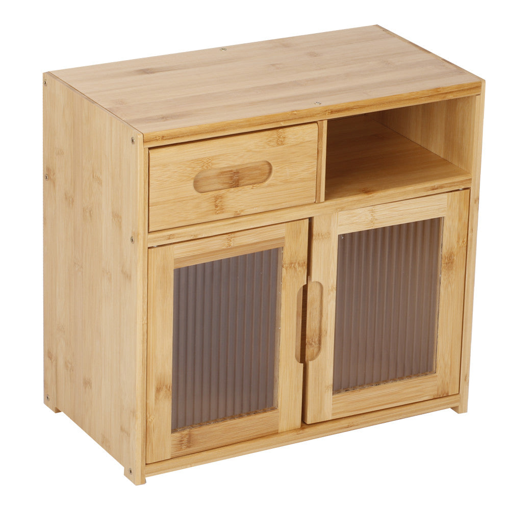 Bamboo Countertop Cupboard 2 Tier Pantry Kitchen Desk Tea Coffee Storage Cabinet