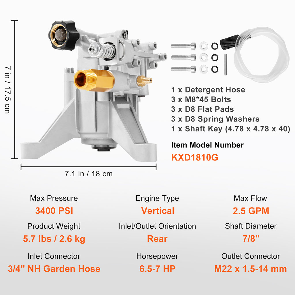 Vertical Pressure Washer Pump 3400 PSI 2.5 GPM for Easy Cleaning Tasks
