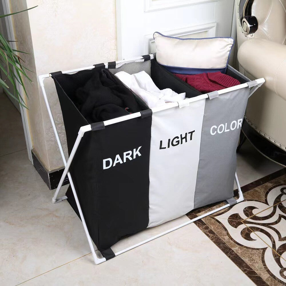 Collapsible Laundry Hamper Basket with 3 Compartments and Handles for Easy Storage