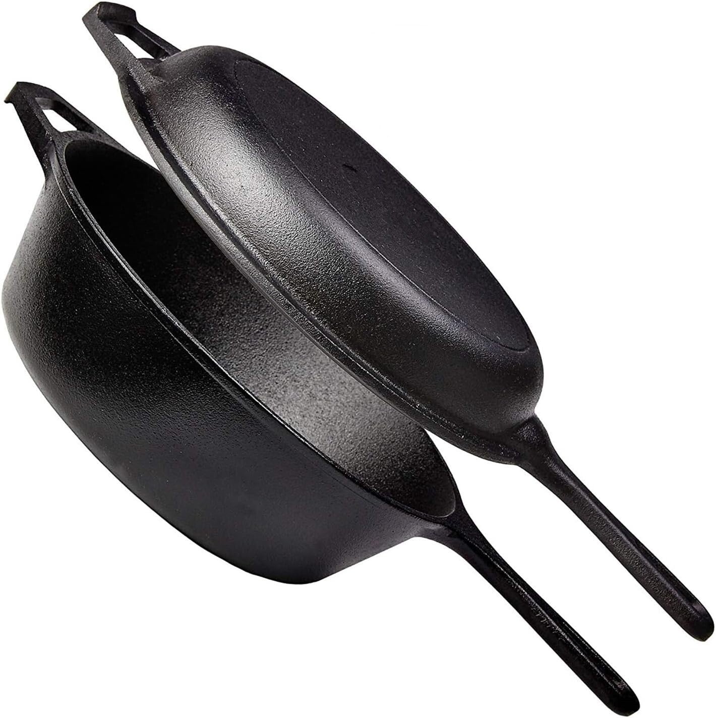 2 In 1 Cast Iron Dutch Oven Skillet 10" Cooker Pot for BBQ &Cooking & Frying Pan