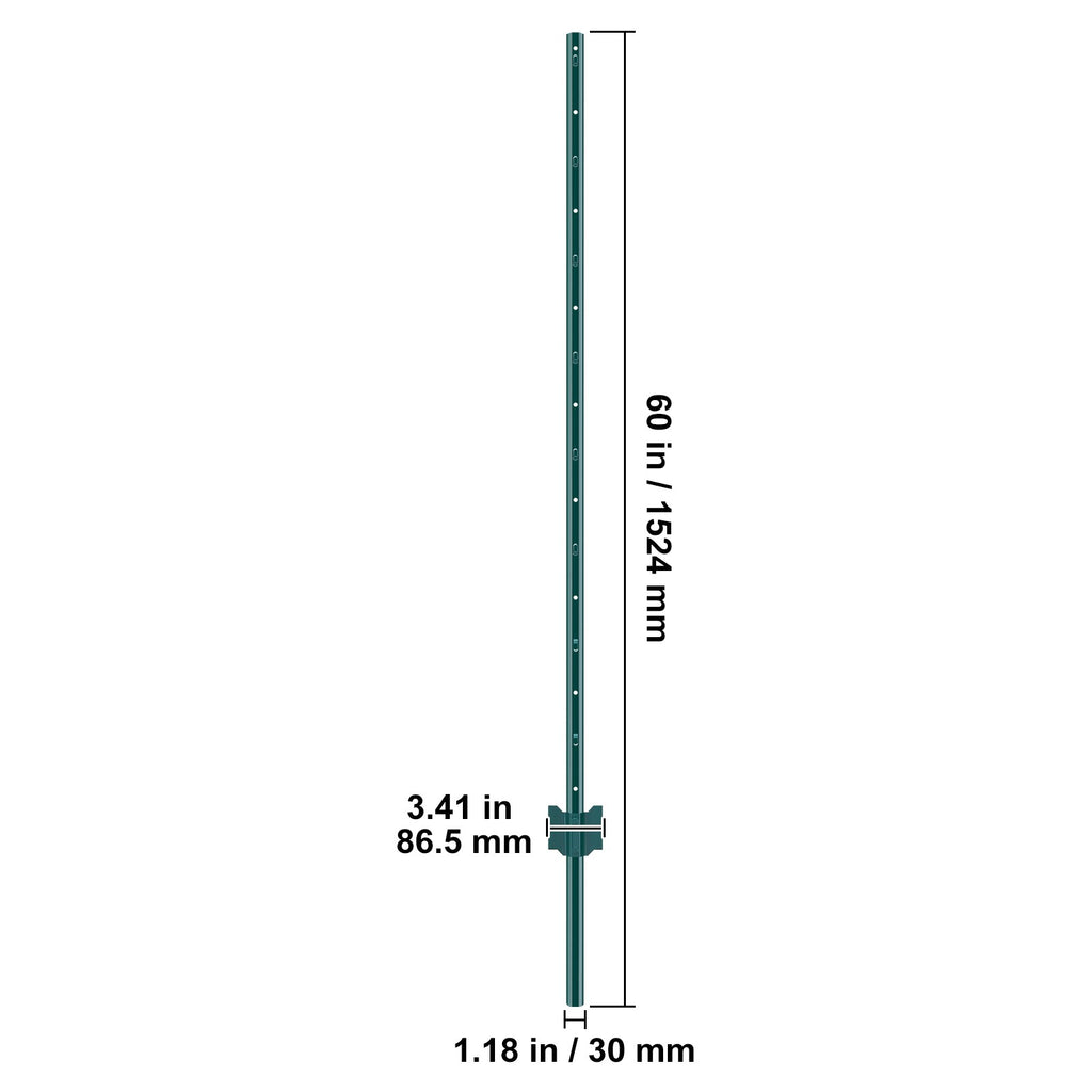 5 Ft U-Channel Metal Fence Posts, Set of 10, Durable Green