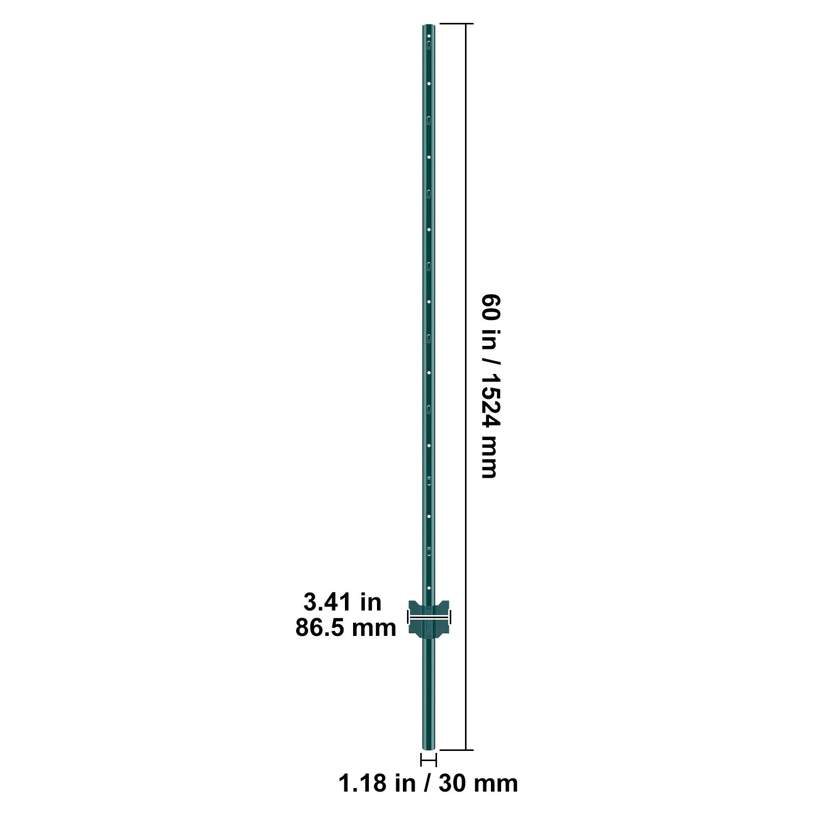 5 Ft U-Channel Metal Fence Posts, Set of 10, Durable Green
