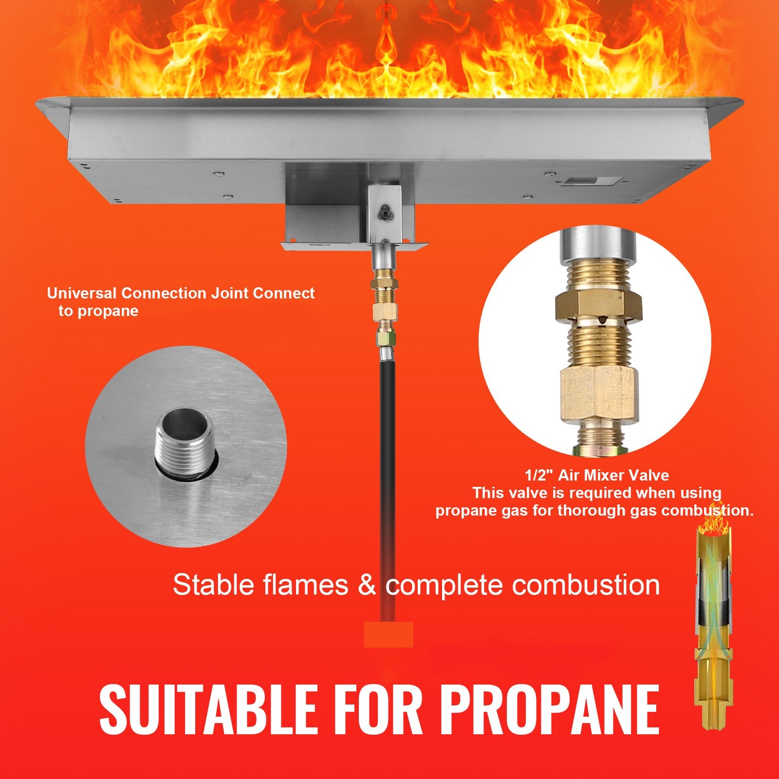 24x8 inch Drop-in Fire Pit Pan with H-shape Burner Kit, 120,000 BTU