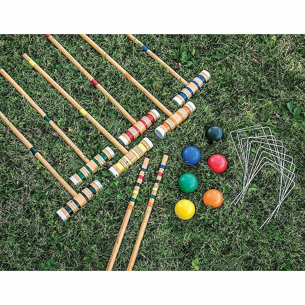 6-Players Croquet Set W/Wooden Mallets Ball Stakes For Lawn Backyard Wild Sports